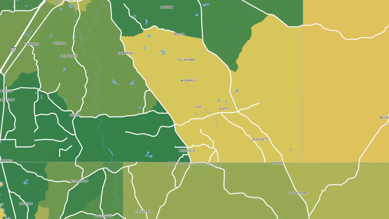 Ovett, MS Map of Murder Rates