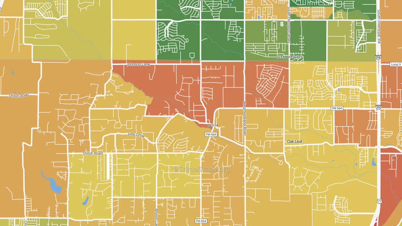 Ovilla, TX Map of Murder Rates