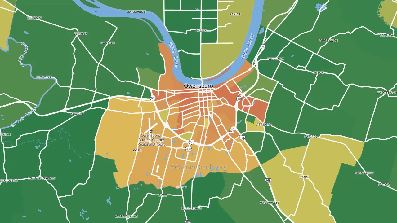 Owensboro, KY Map of Murder Rates