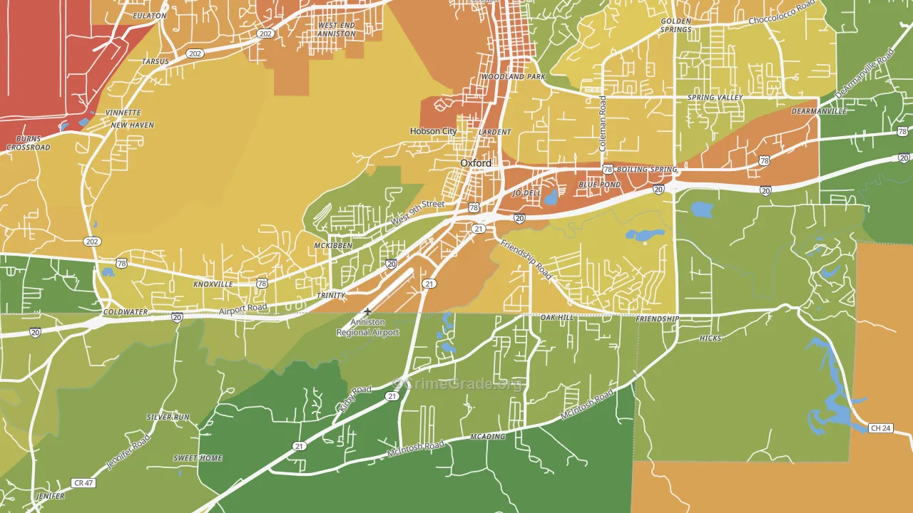 Oxford, AL Map of Murder Rates