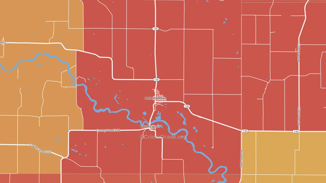 Oxford Junction, IA Map of Murder Rates