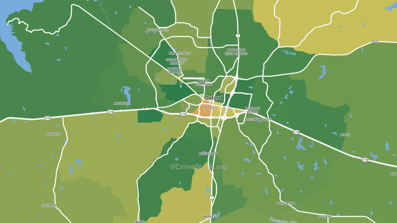 Oxford, MS Map of Murder Rates