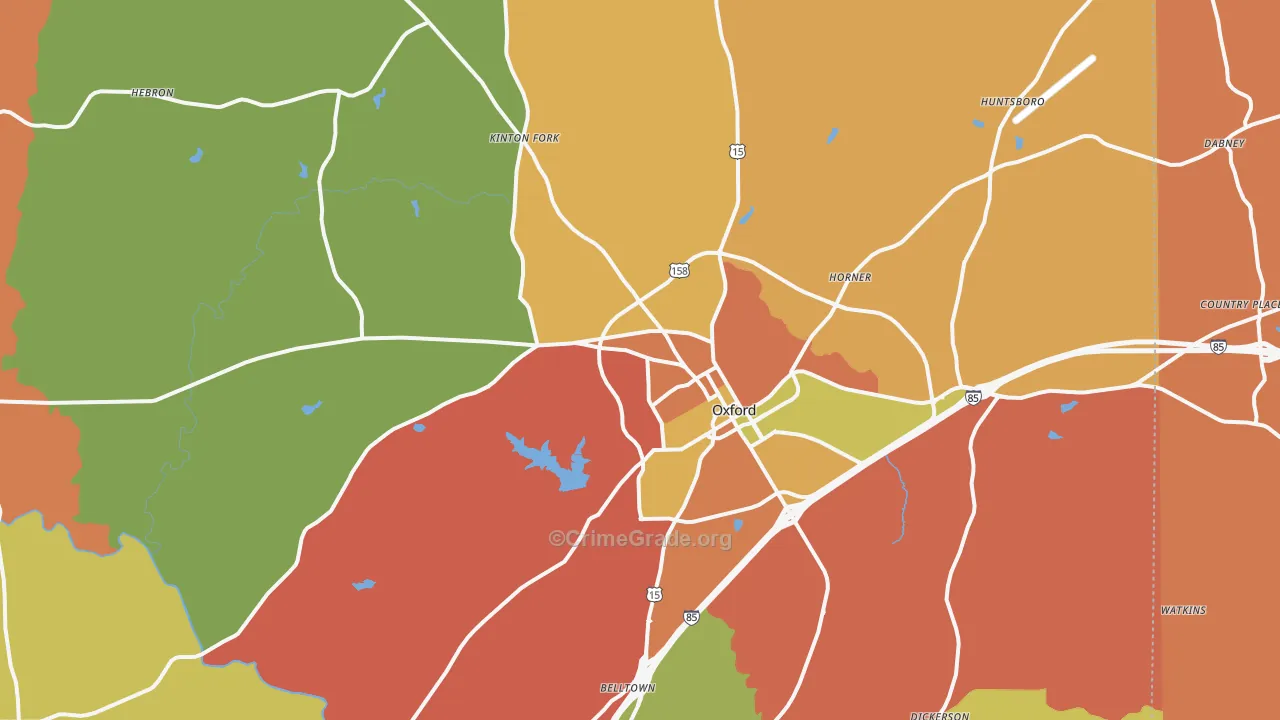 Oxford, NC Map of Murder Rates