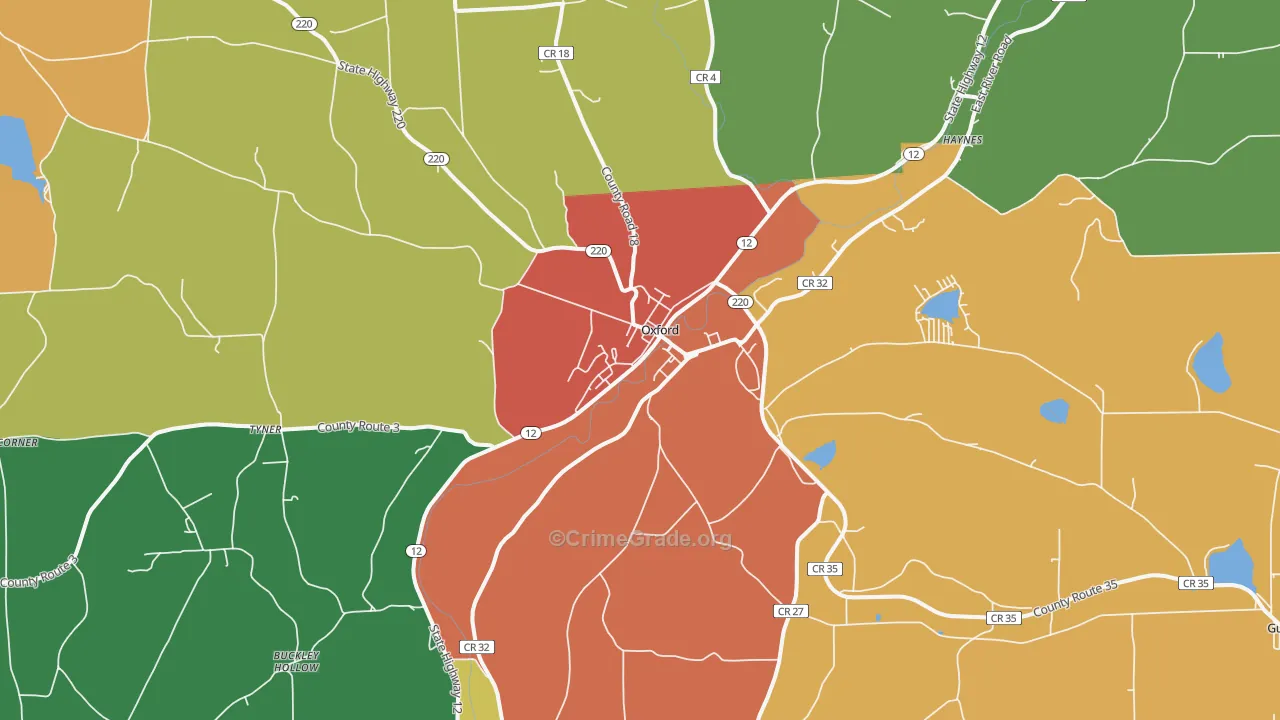 Oxford, NY Map of Murder Rates