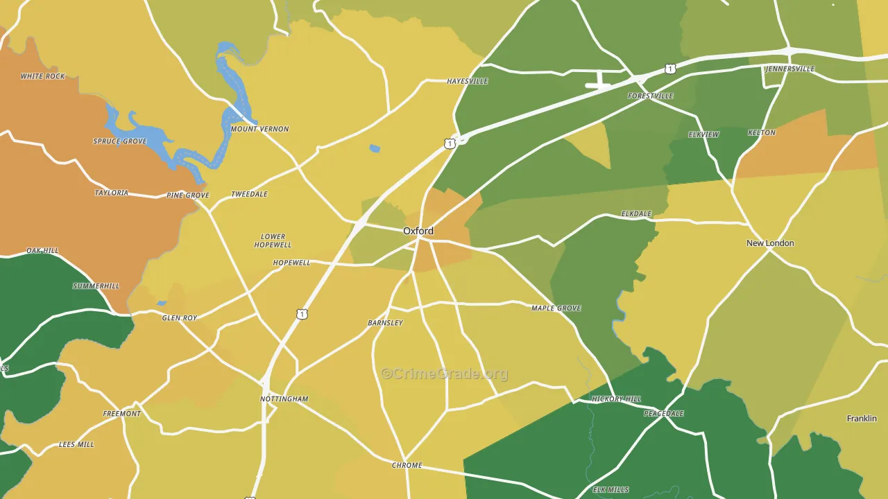 Oxford, PA Map of Murder Rates