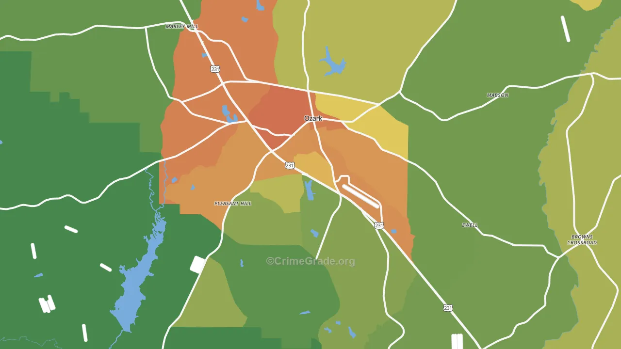 Ozark, AL Map of Murder Rates