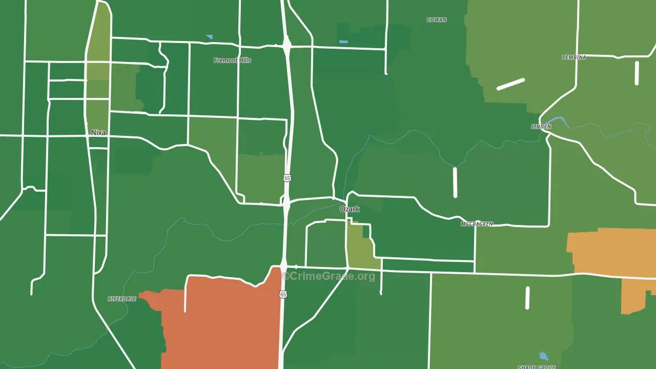 Ozark, MO Map of Murder Rates