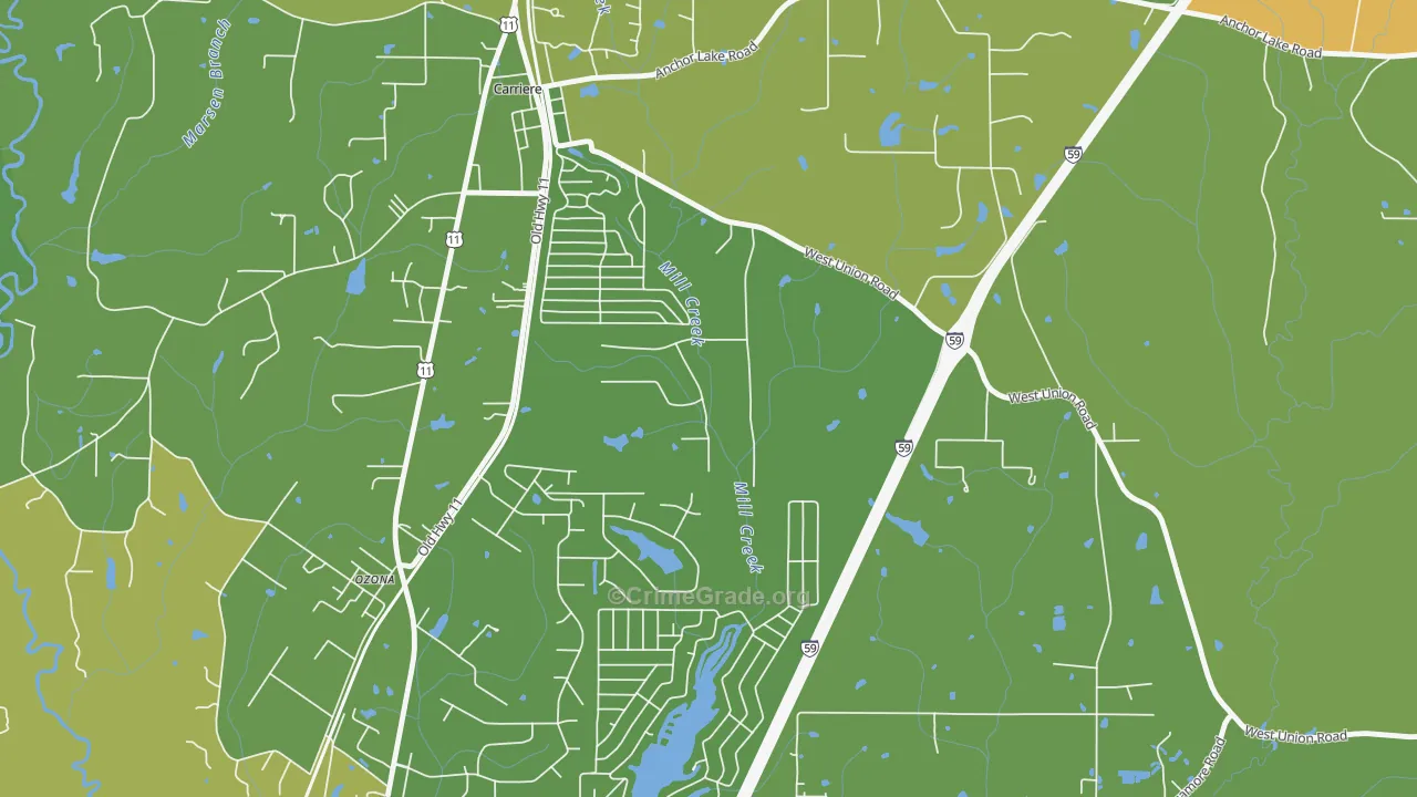 Ozona, MS Map of Murder Rates