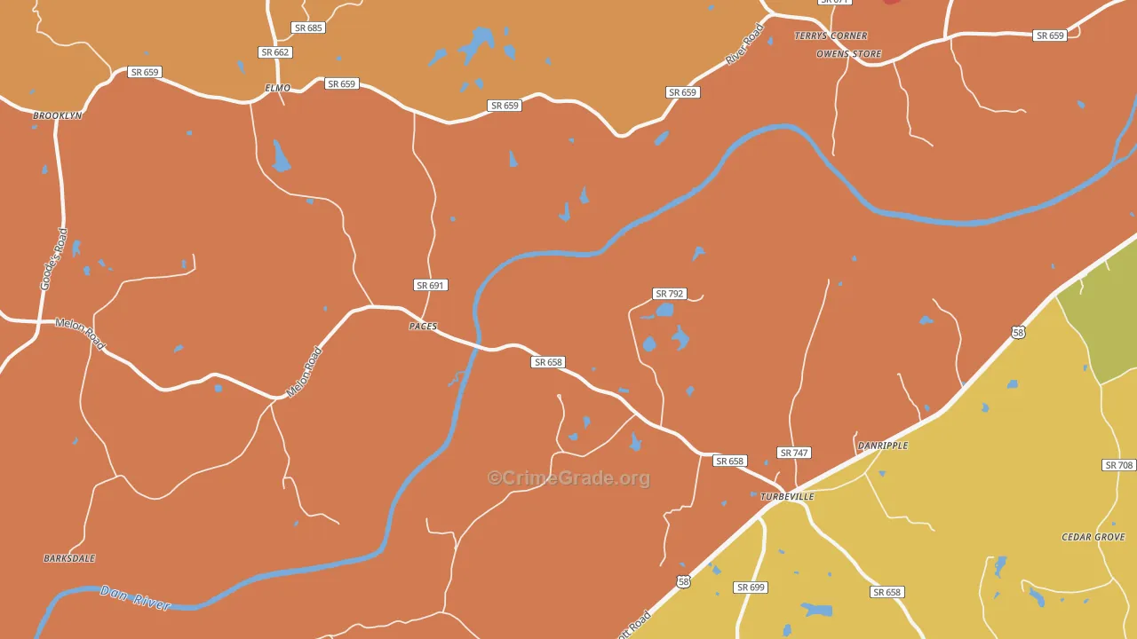 Paces, VA Map of Murder Rates