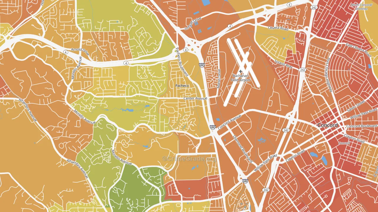 Pacheco-Martinez, Martinez, CA Map of Murder Rates