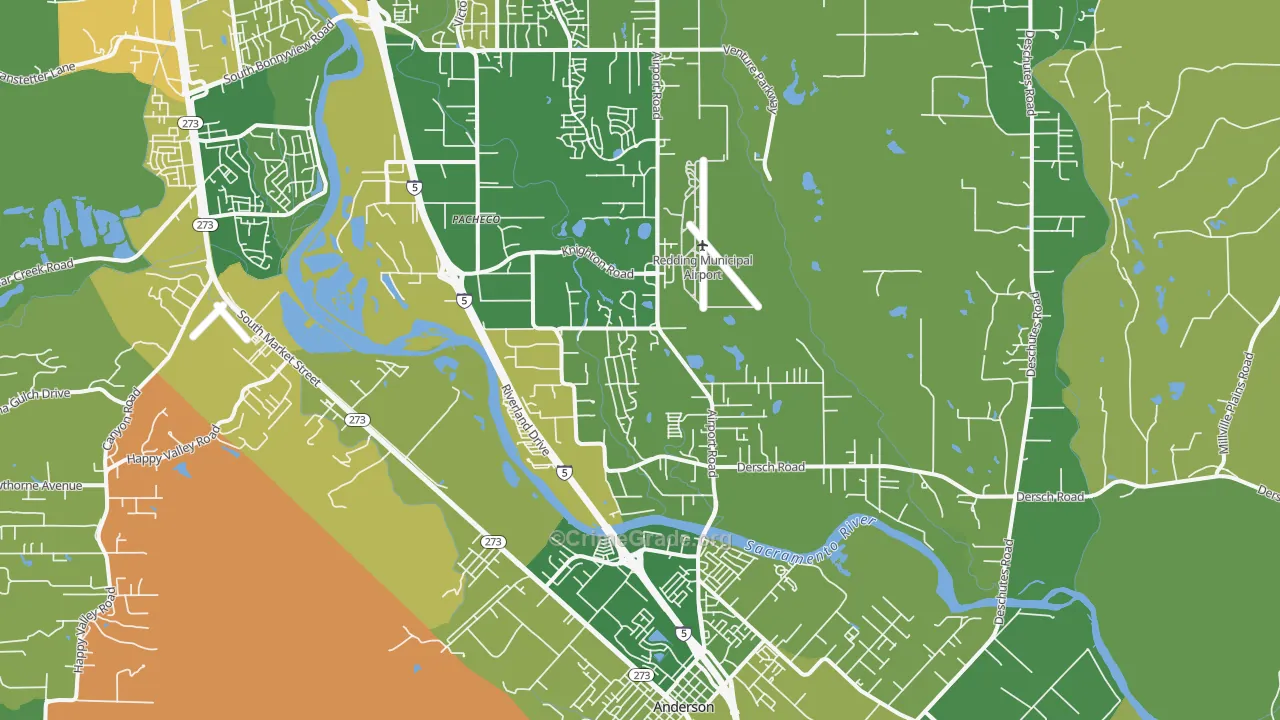 Pacheco, Redding, CA Map of Murder Rates