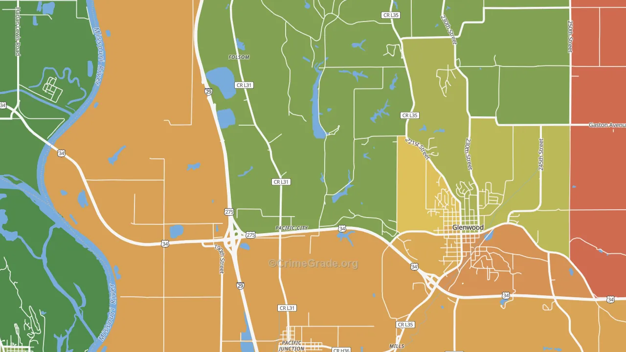 Pacific Junction, IA Map of Murder Rates