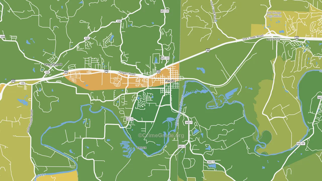 Pacific, MO Map of Murder Rates