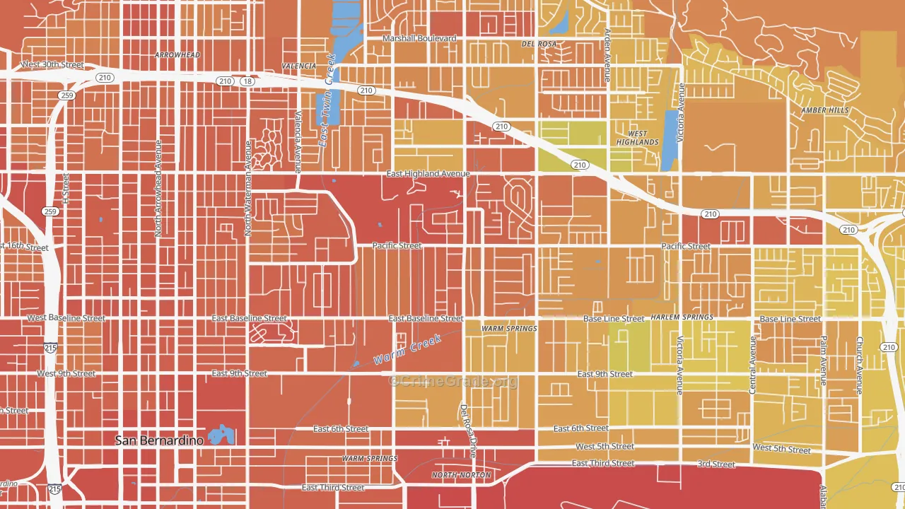Pacific-Riverside, San Bernardino, CA Map of Murder Rates