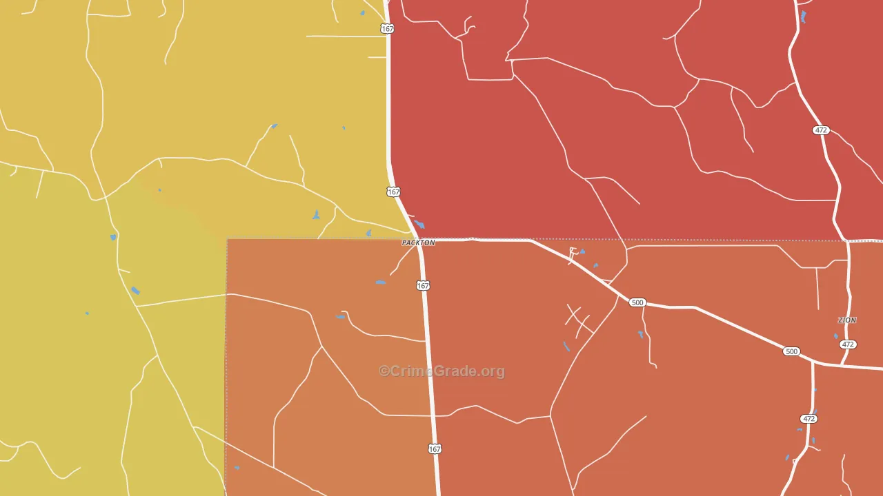 Packton, LA Map of Murder Rates