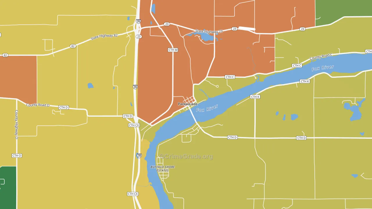Packwaukee, WI Map of Murder Rates