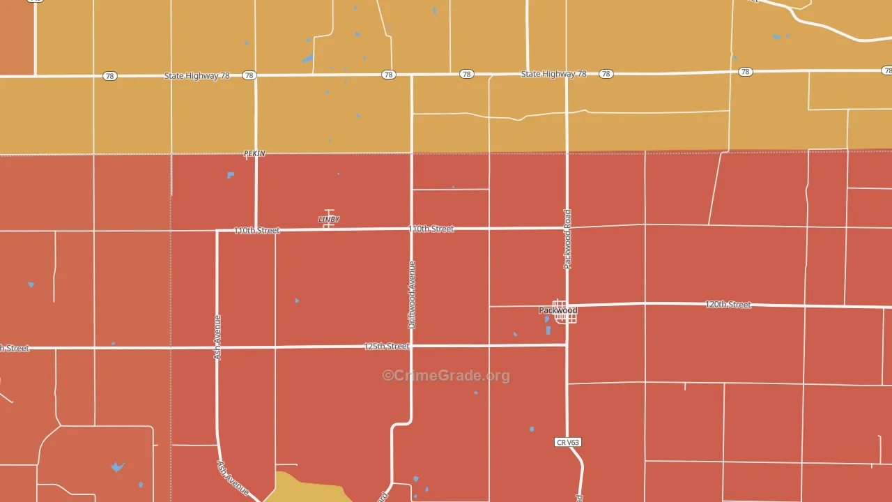 Packwood, IA Map of Murder Rates