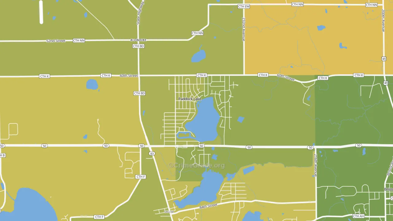 Paddock Lake, WI Map of Murder Rates