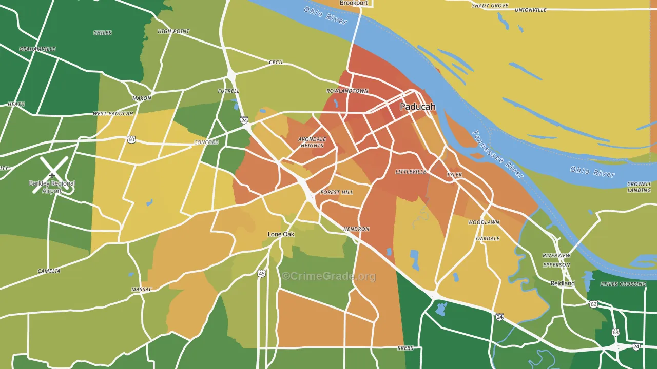Paducah, KY Map of Murder Rates