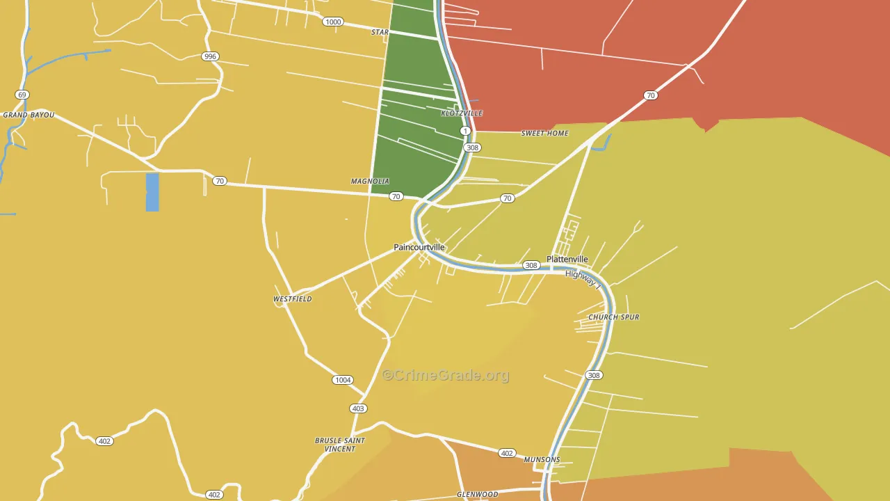 Paincourtville, LA Map of Murder Rates