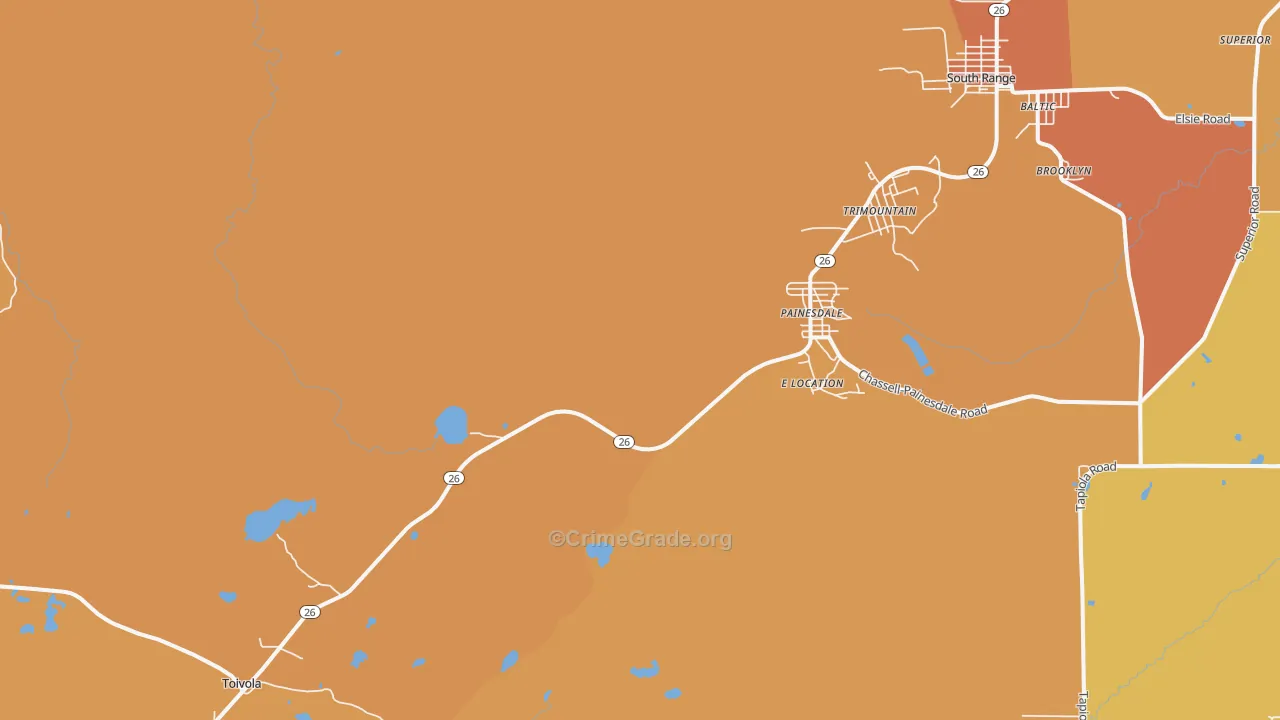 Painesdale, MI Map of Murder Rates
