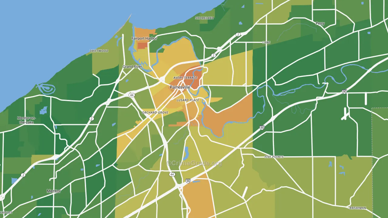 Painesville, OH Map of Murder Rates