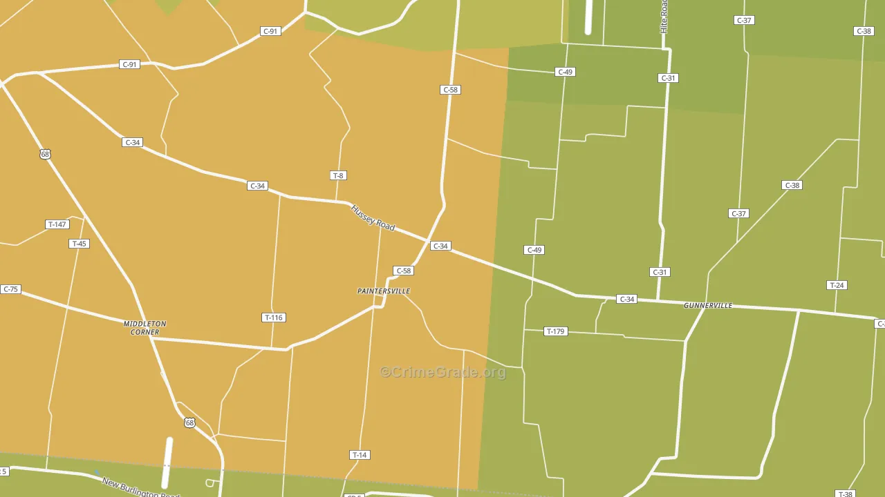 Paintersville, OH Map of Murder Rates