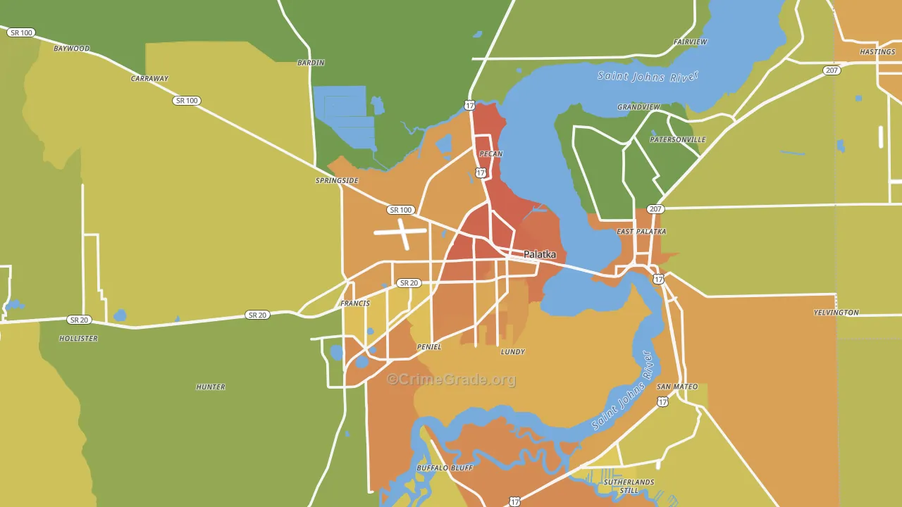 Palatka, FL Map of Murder Rates