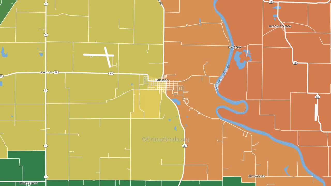 Palestine, IL Map of Murder Rates