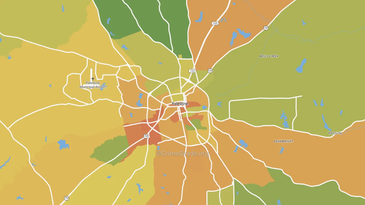 Palestine, TX Map of Murder Rates