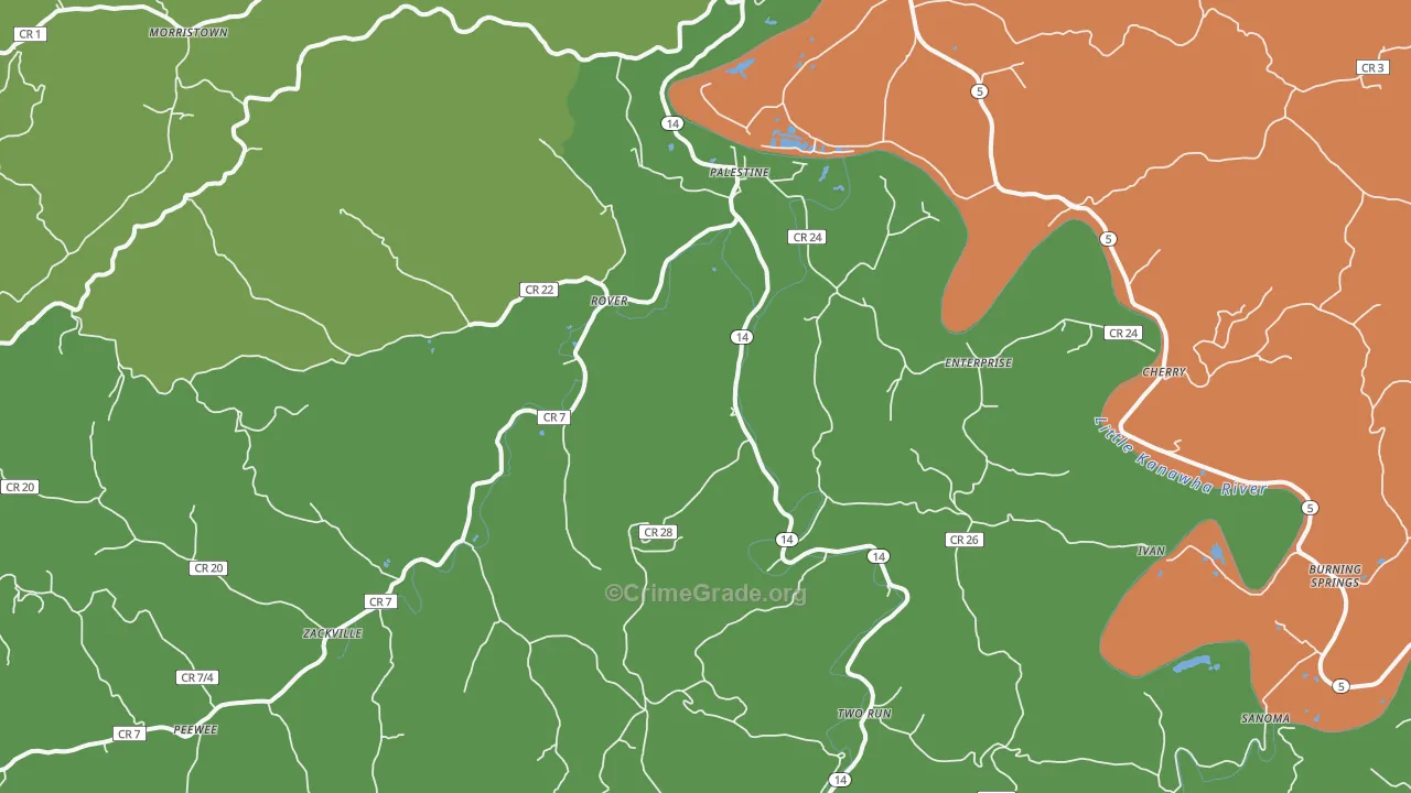 Palestine, WV Map of Murder Rates