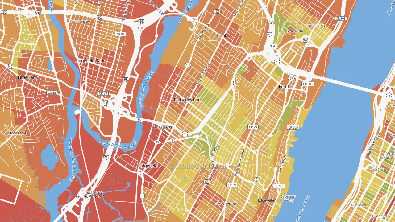 Palisades Park, NJ Map of Murder Rates