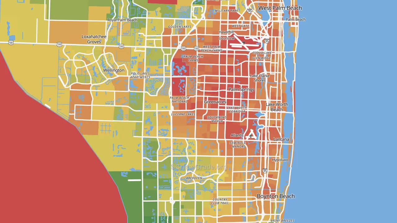 Palm Beach County, FL Map of Murder Rates