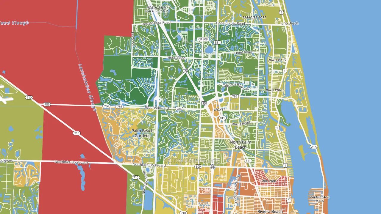 Palm Beach Gardens, FL Map of Murder Rates