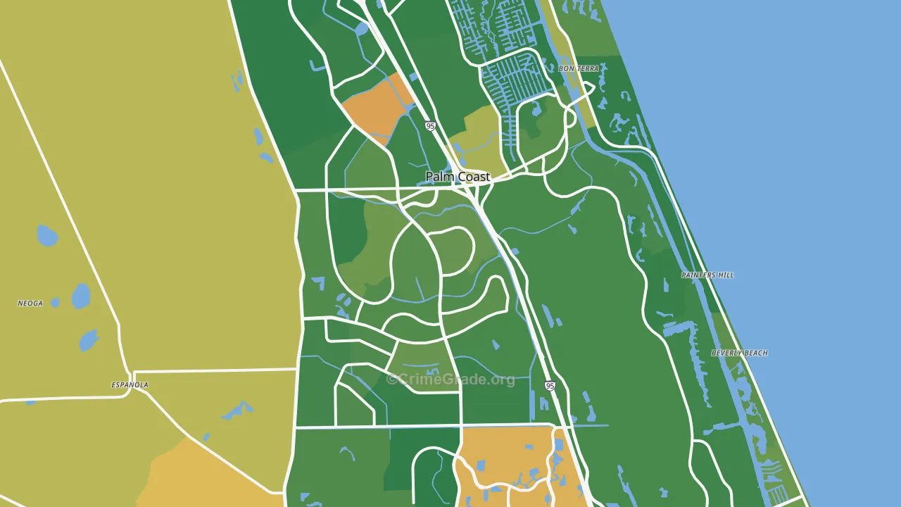 Palm Coast, FL Map of Murder Rates