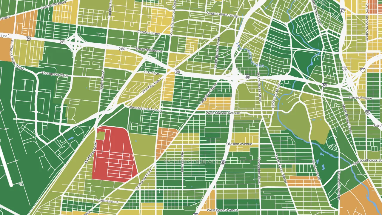 Palm Heights, San Antonio, TX Map of Murder Rates