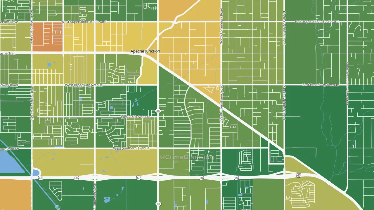 Palm Springs, Apache Junction, AZ Map of Murder Rates