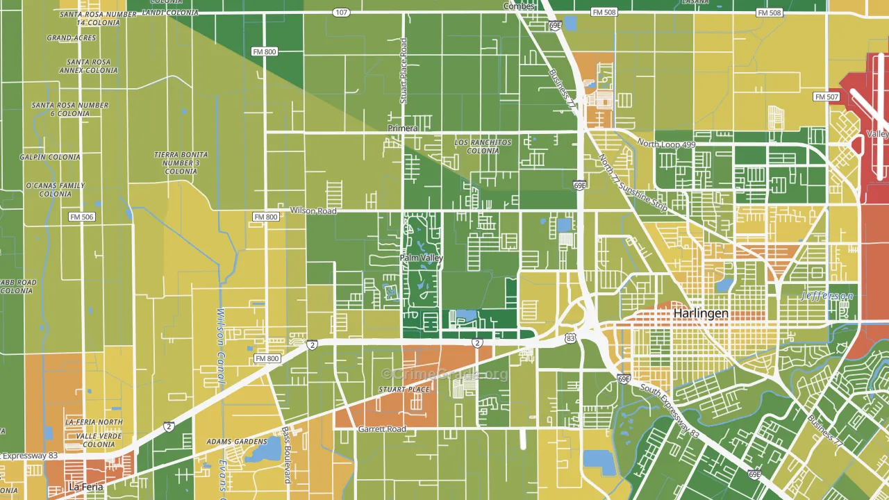 Palm Valley, TX Map of Murder Rates