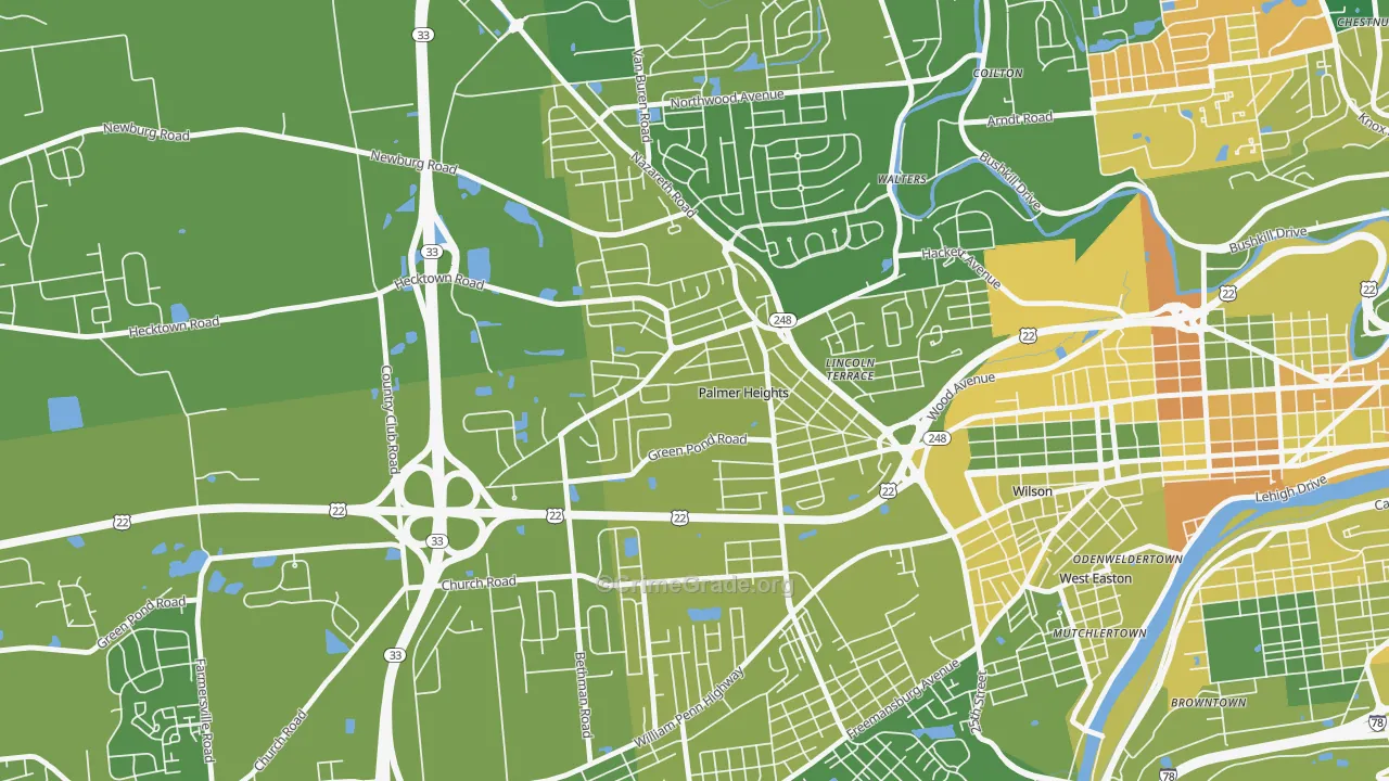 Palmer Heights, Easton, PA Map of Murder Rates
