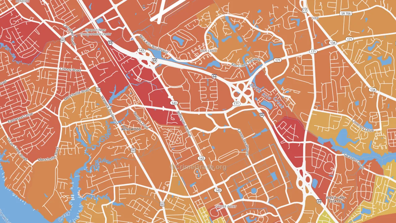 Palmer, Newport News, VA Map of Murder Rates