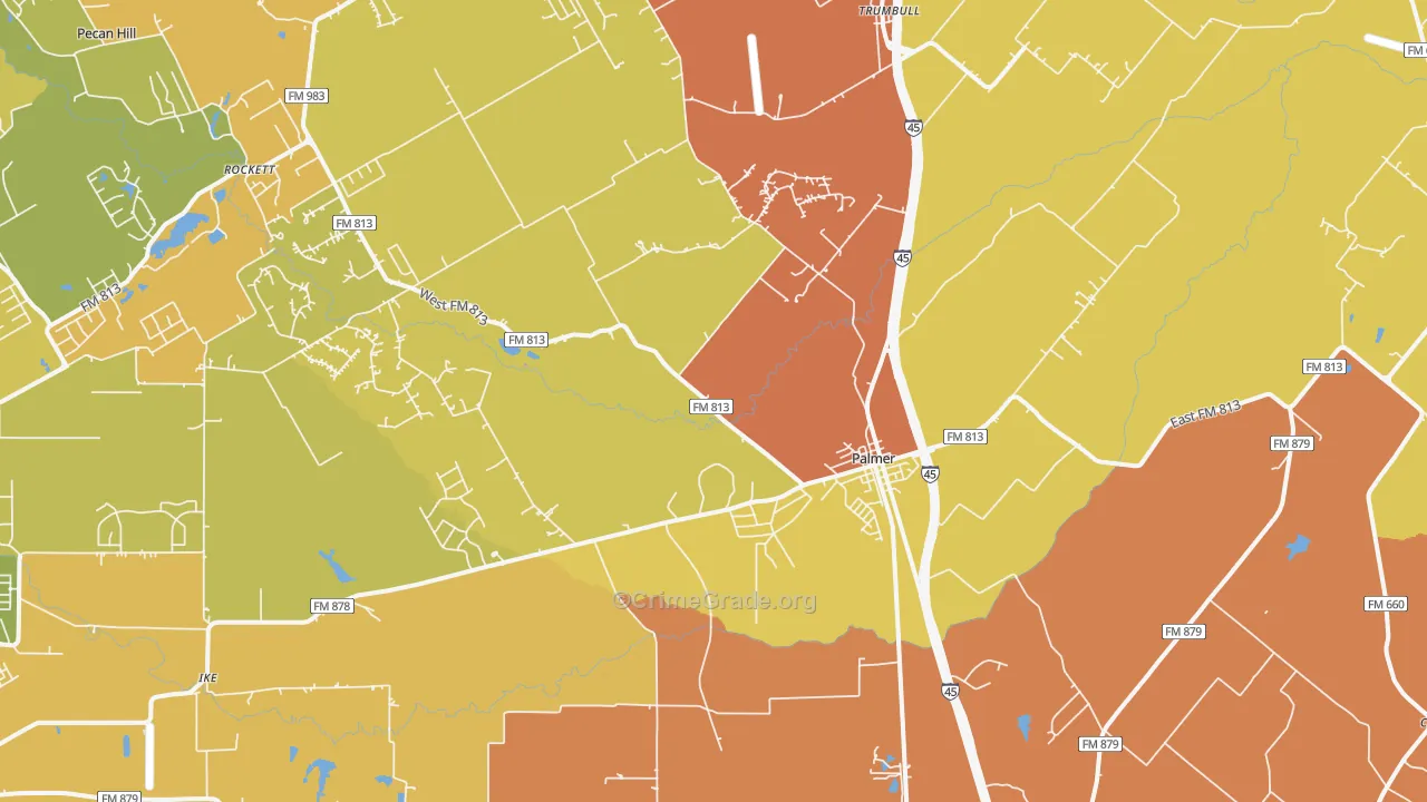 Palmer, TX Map of Murder Rates