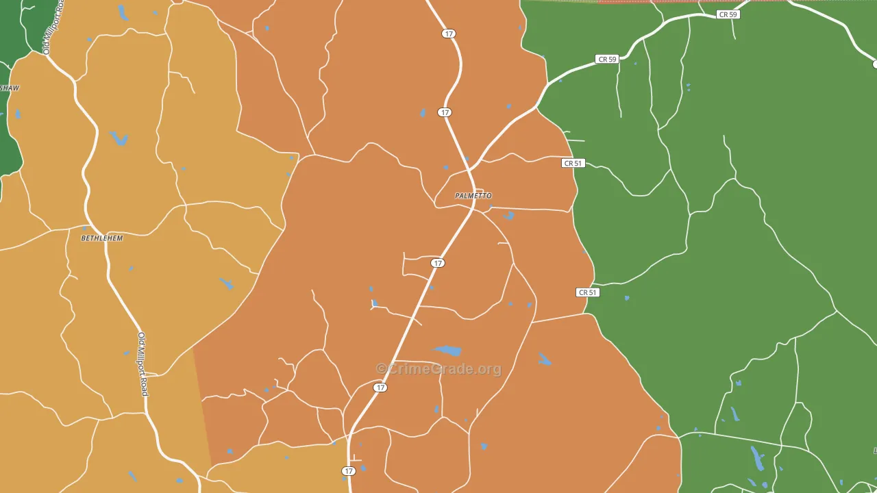 Palmetto, AL Map of Murder Rates