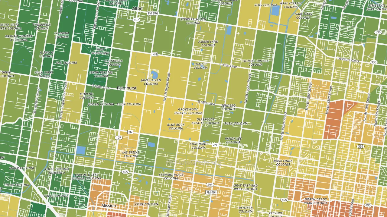 Palmhurst, TX Map of Murder Rates
