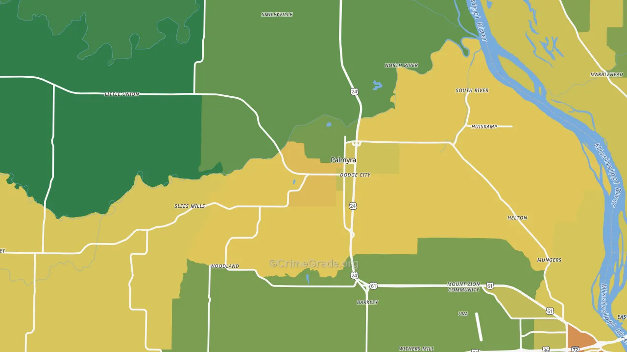 Palmyra, MO Map of Murder Rates