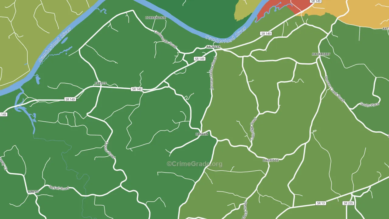 Palmyra, TN Map of Murder Rates