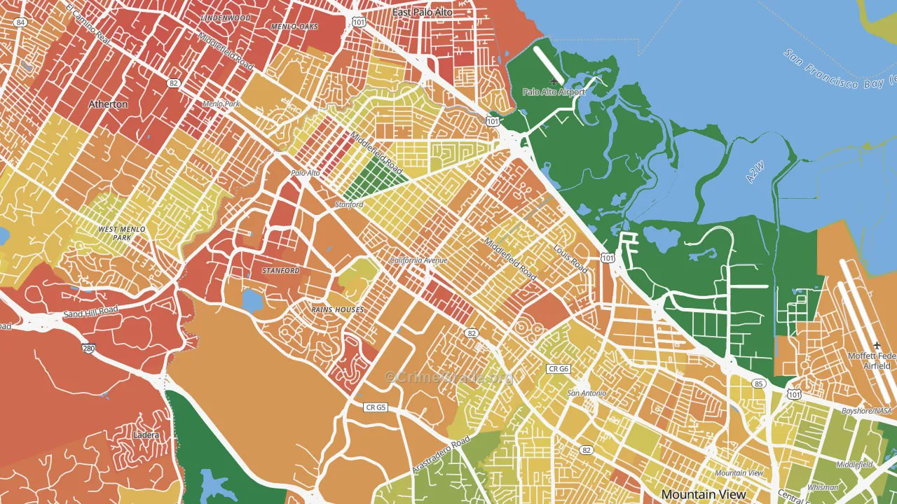 Palo Alto, CA Map of Murder Rates
