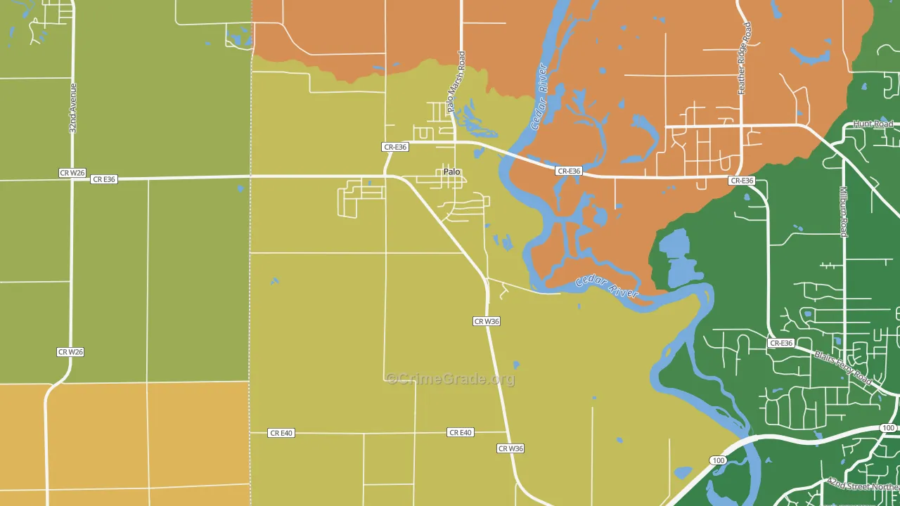 Palo, IA Map of Murder Rates