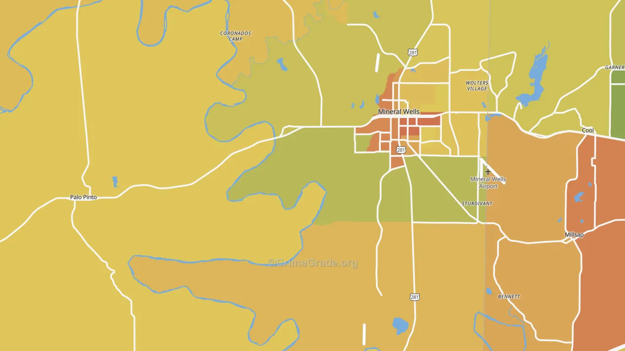 Palo Pinto County, TX Map of Murder Rates
