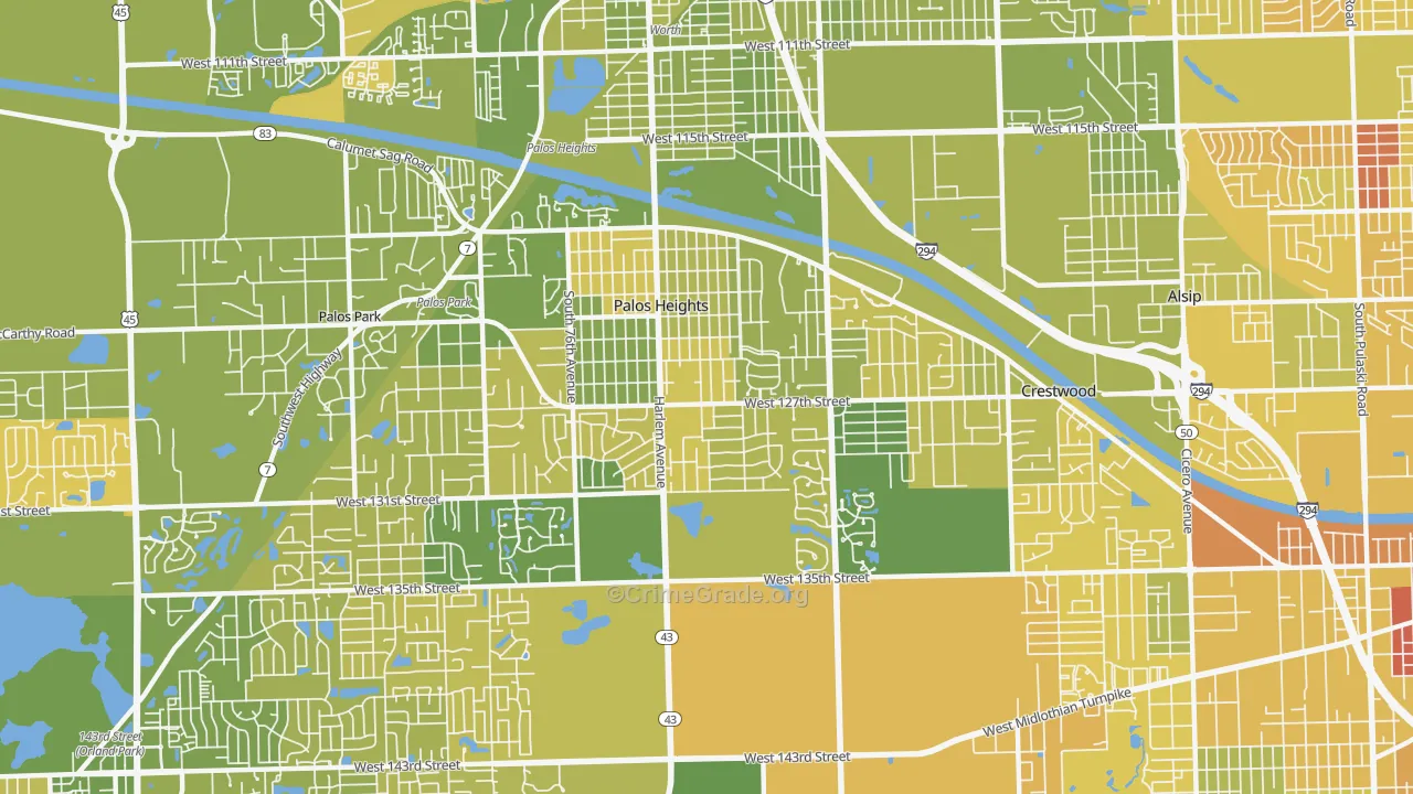Palos Heights, IL Map of Murder Rates
