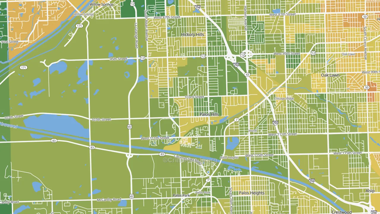 Palos Hills, IL Map of Murder Rates